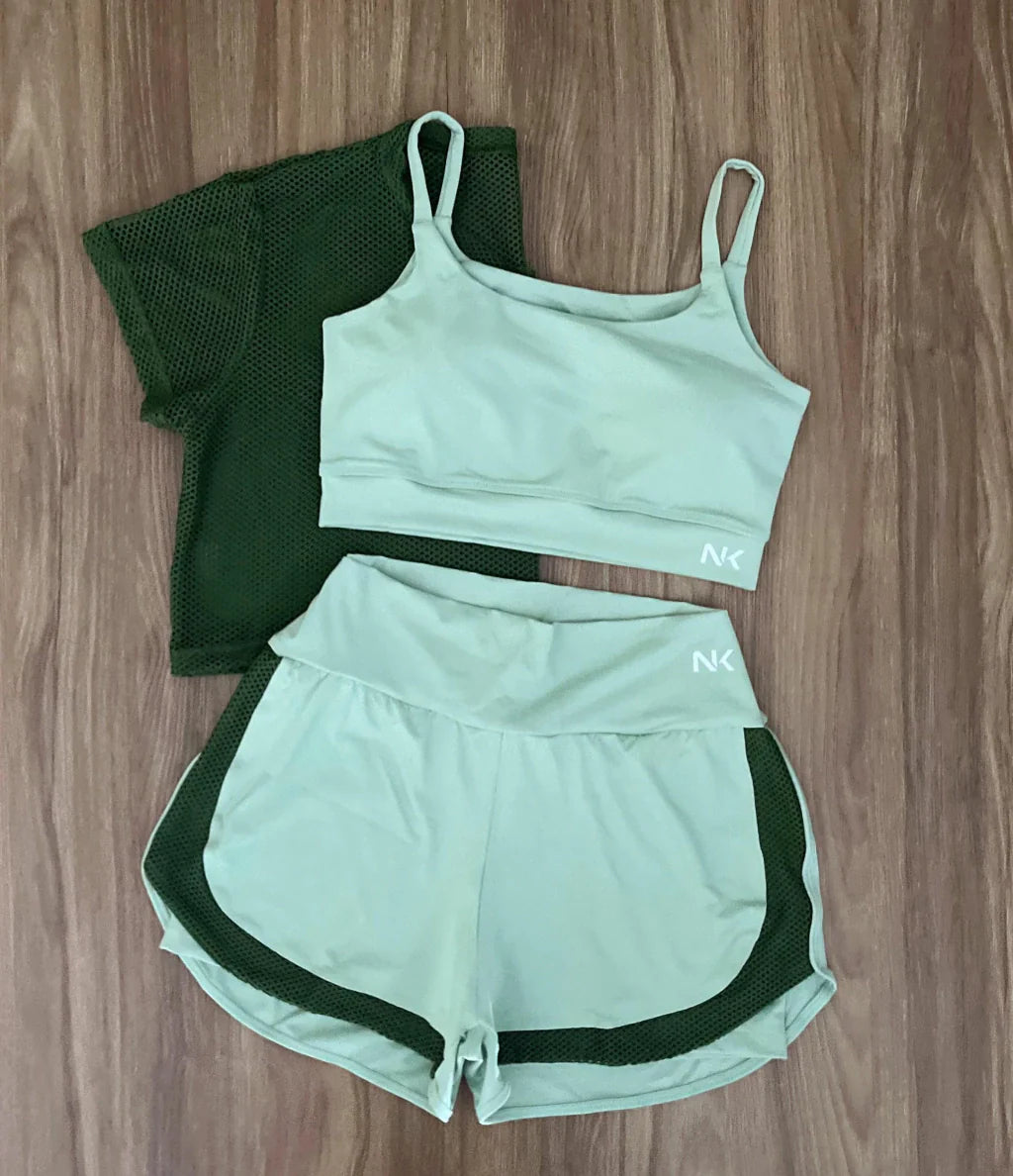 Conjunto 3 Peças Short Duplo + Cropped e Top - Frete Grátis