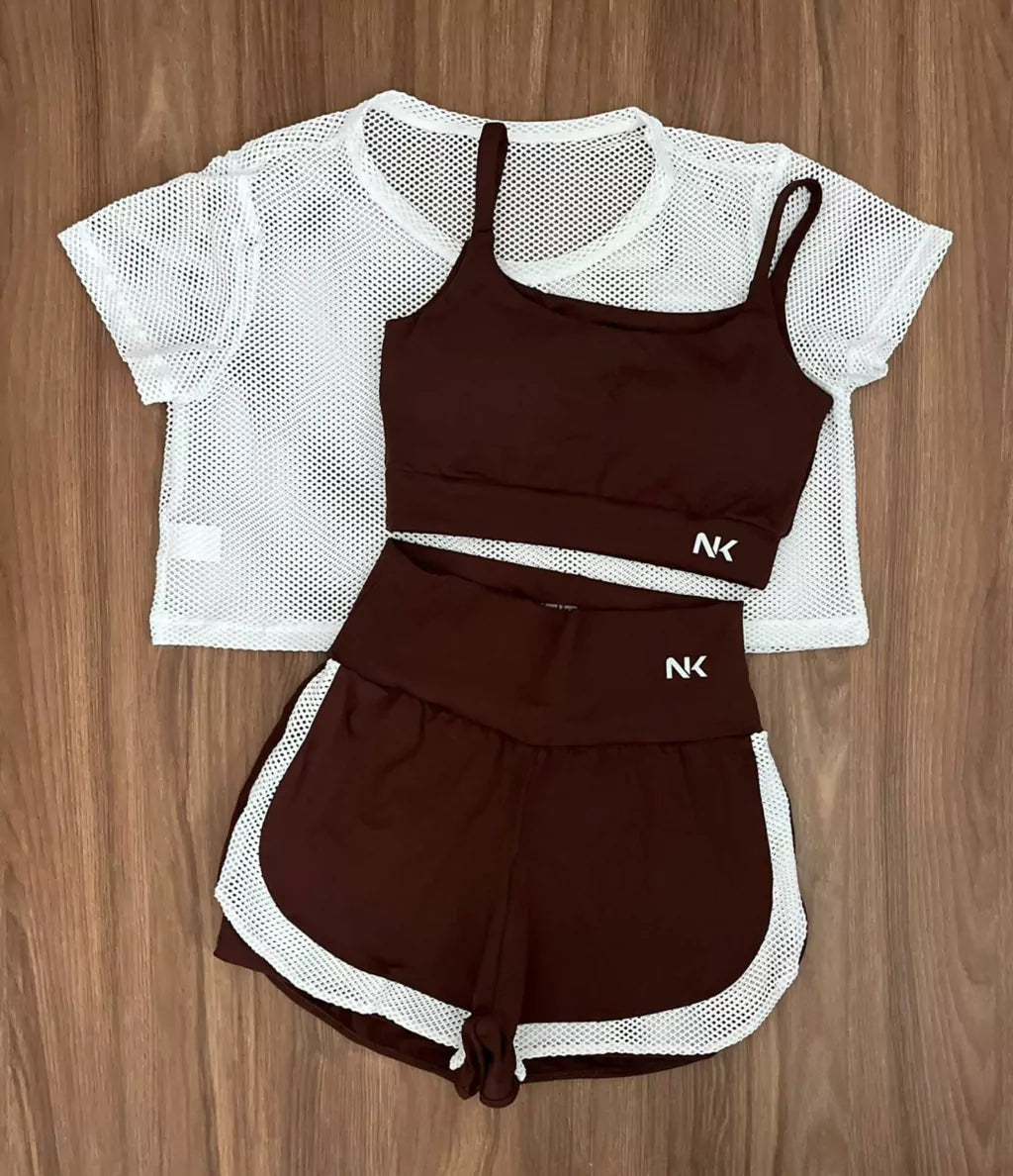 Conjunto 3 Peças Short Duplo + Cropped e Top - Frete Grátis