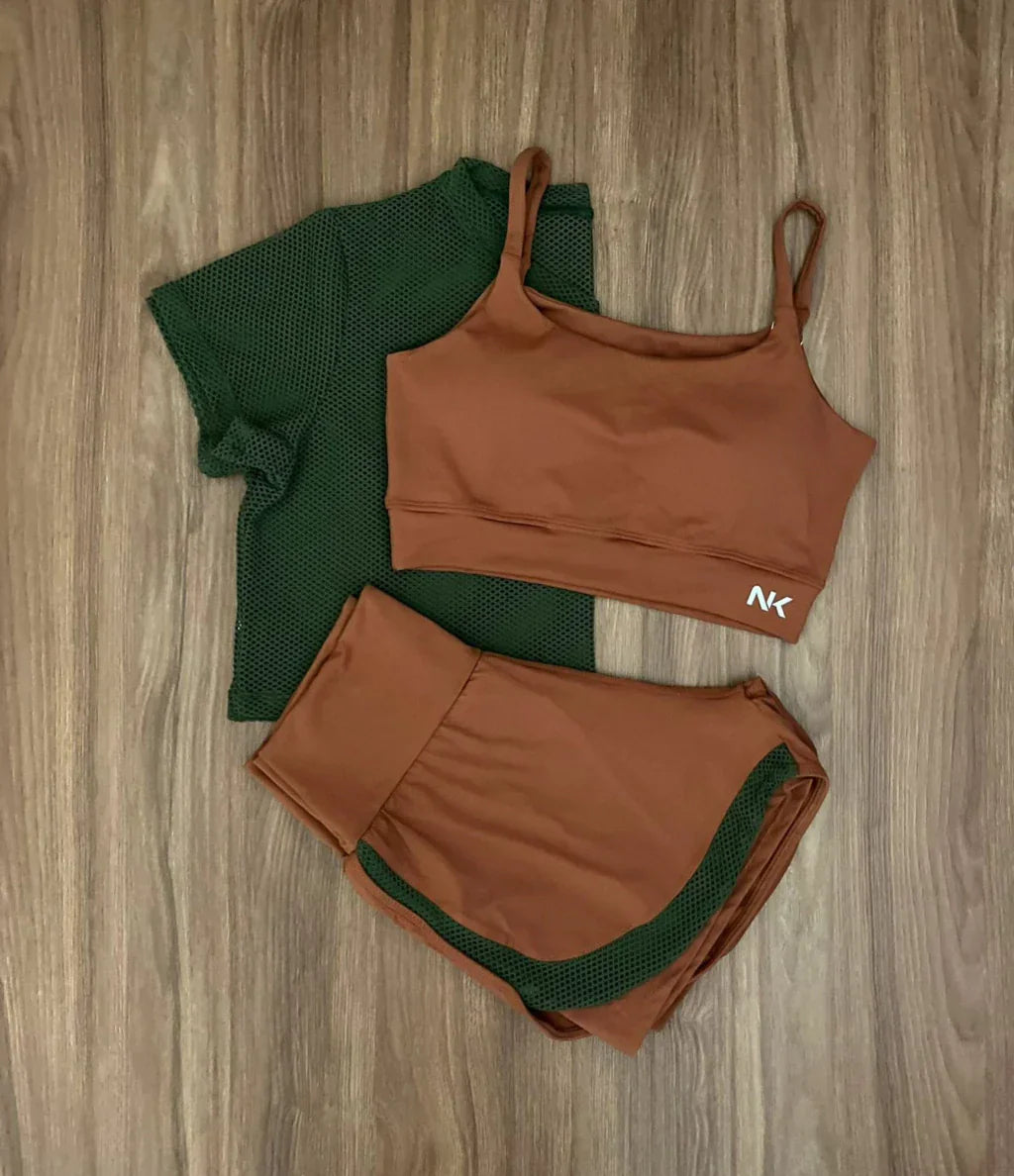 Conjunto 3 Peças Short Duplo + Cropped e Top - Frete Grátis