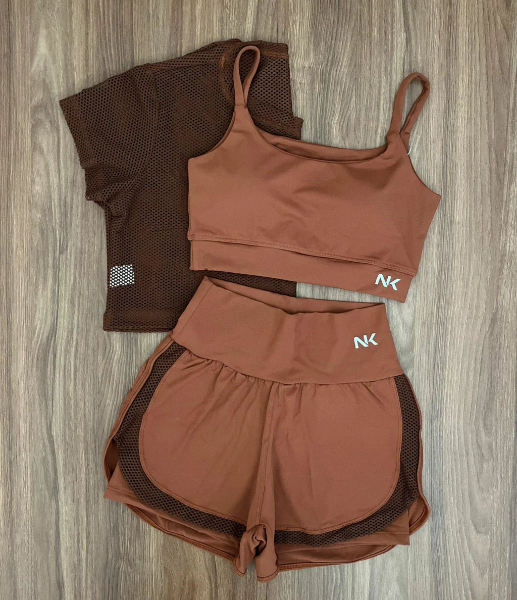 Conjunto 3 Peças Short Duplo + Cropped e Top - Frete Grátis