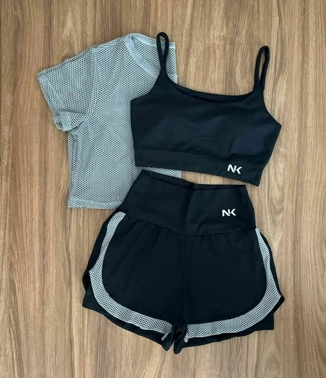 Conjunto 3 Peças Short Duplo + Cropped e Top - Frete Grátis