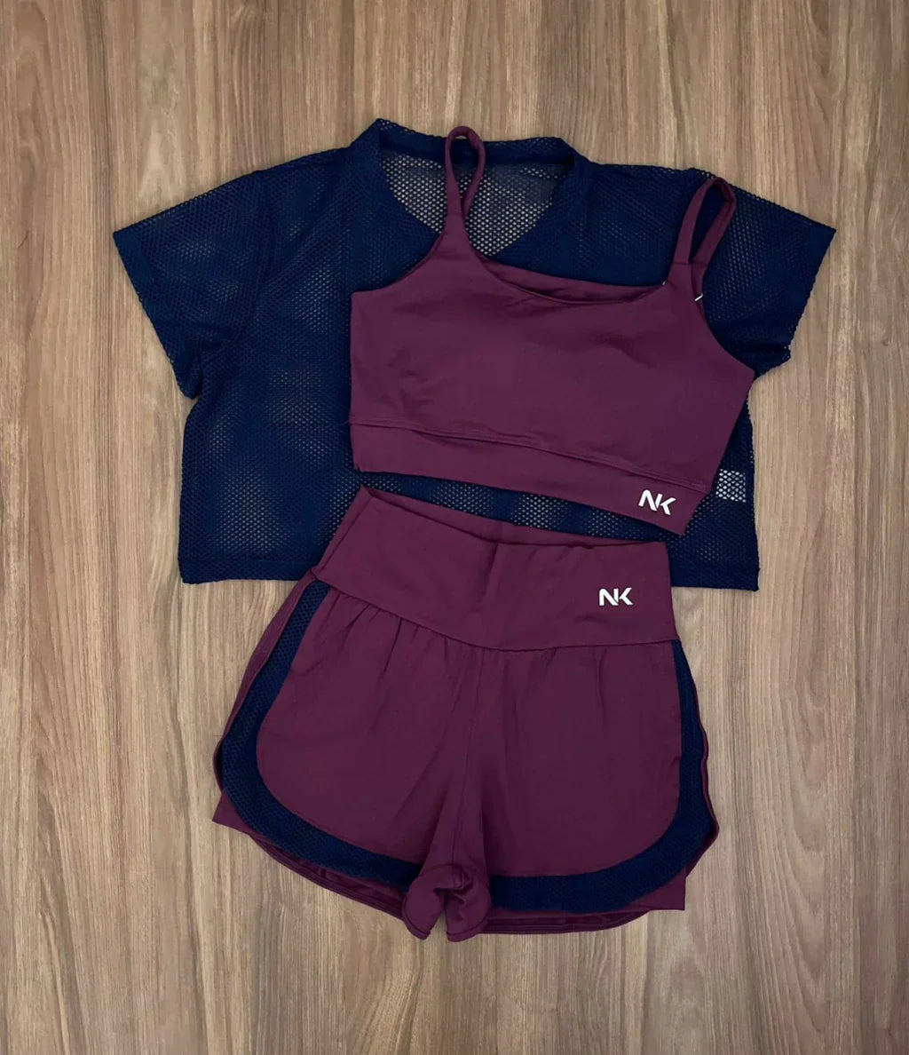 Conjunto 3 Peças Short Duplo + Cropped e Top - Frete Grátis