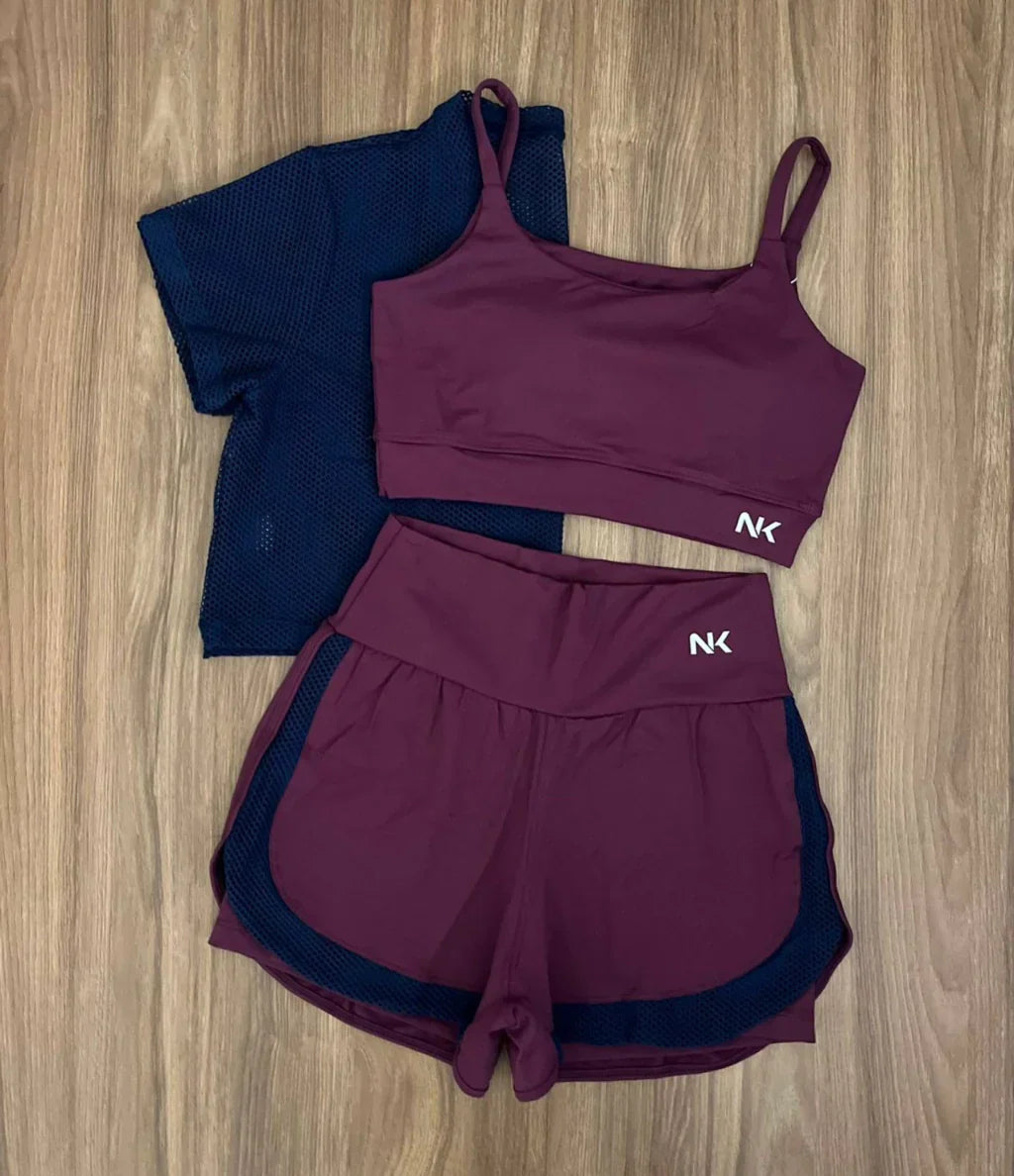 Conjunto 3 Peças Short Duplo + Cropped e Top - Frete Grátis