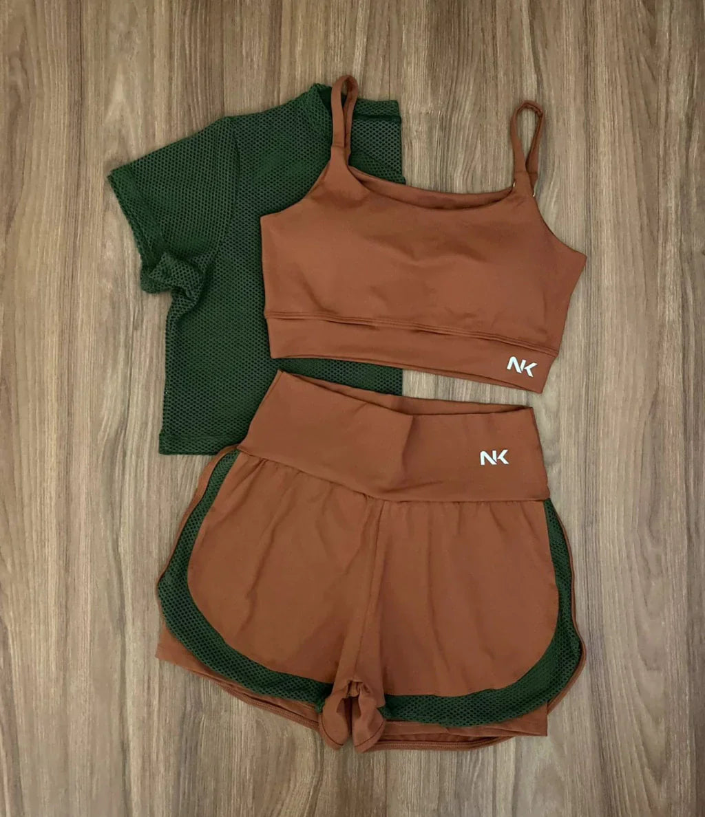Conjunto 3 Peças Short Duplo + Cropped e Top - Frete Grátis