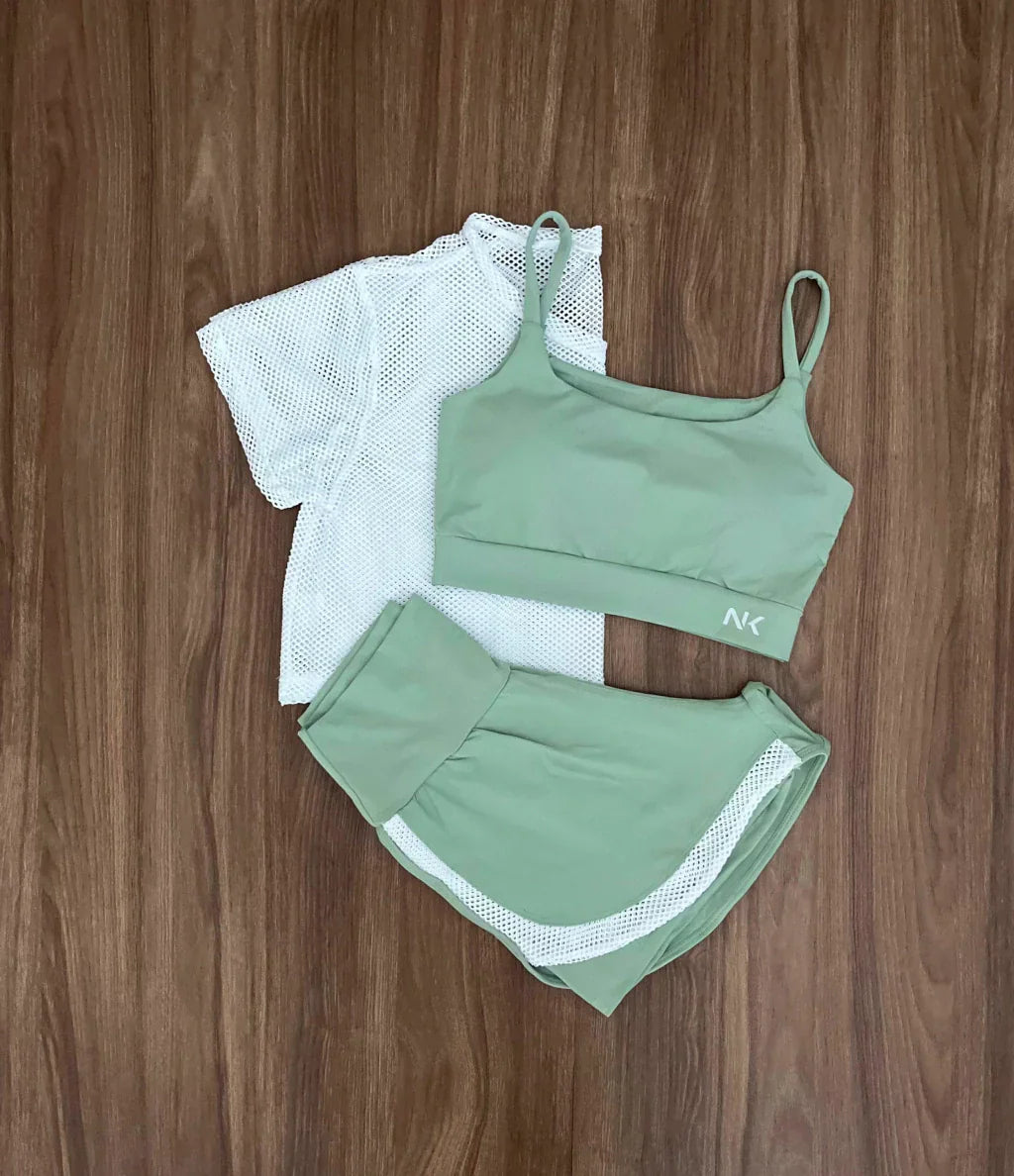 Conjunto 3 Peças Short Duplo + Cropped e Top - Frete Grátis