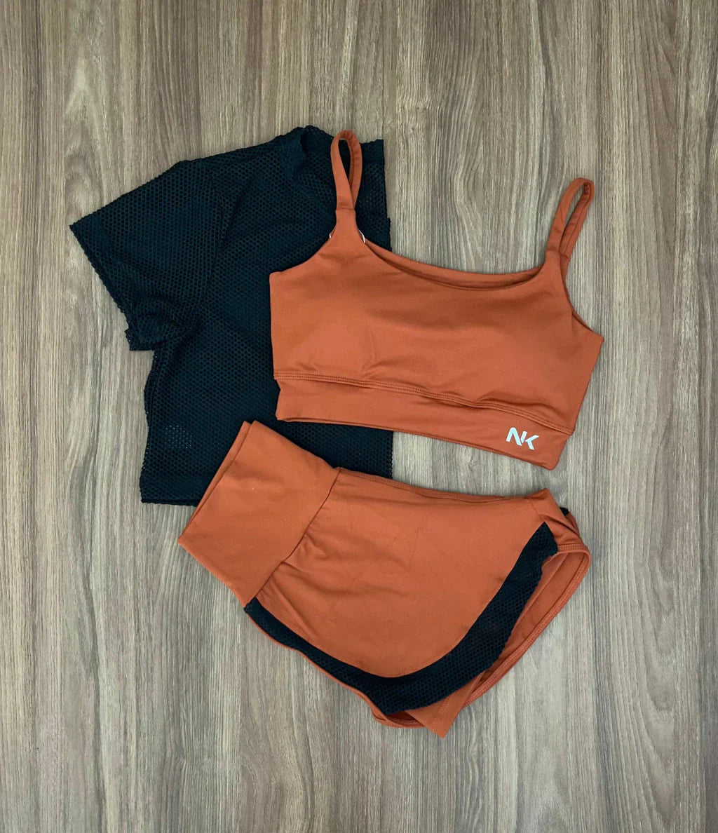 Conjunto 3 Peças Short Duplo + Cropped e Top - Frete Grátis