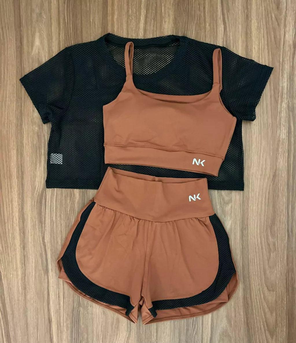 Conjunto 3 Peças Short Duplo + Cropped e Top - Frete Grátis