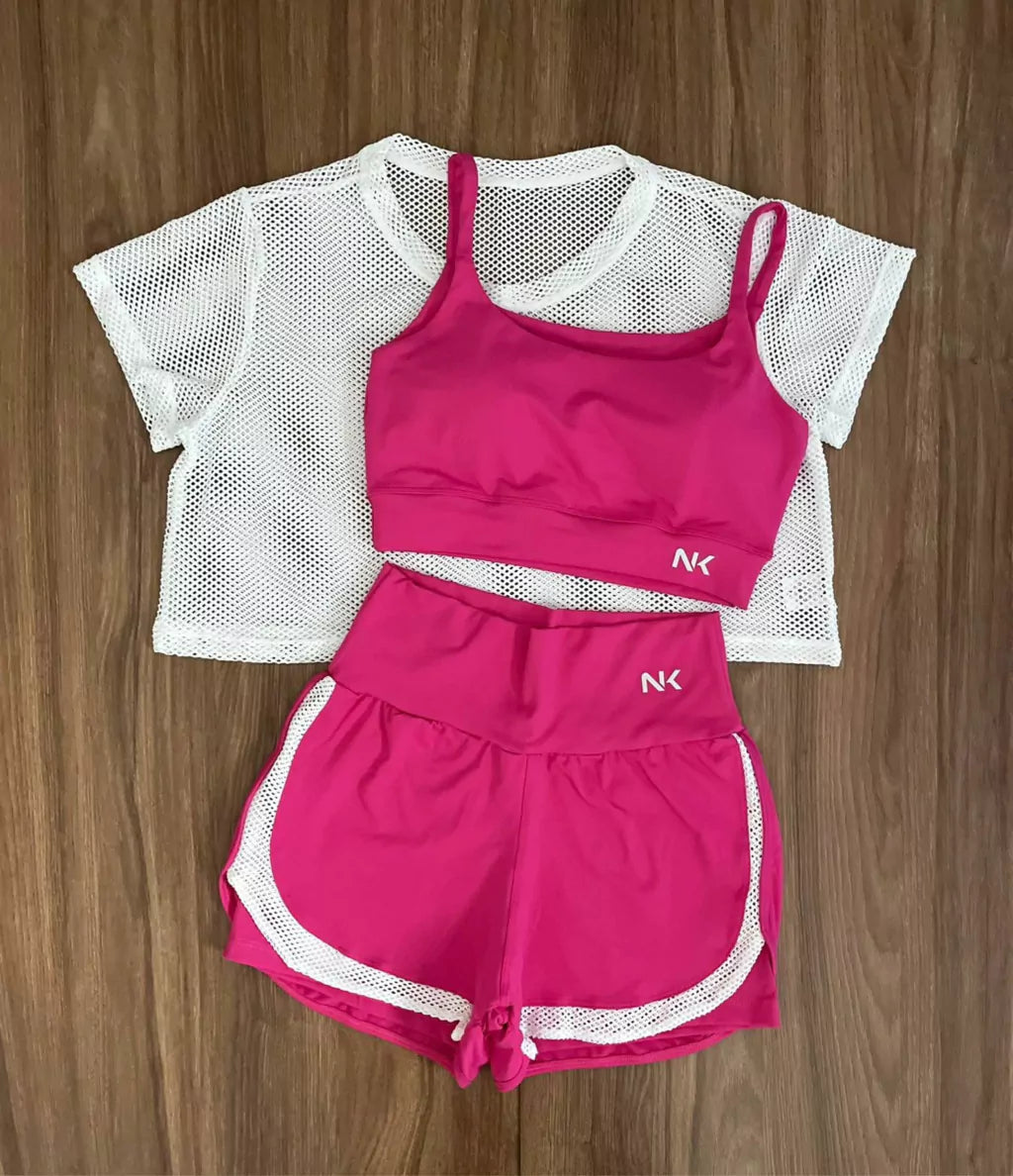 Conjunto 3 Peças Short Duplo + Cropped e Top - Frete Grátis