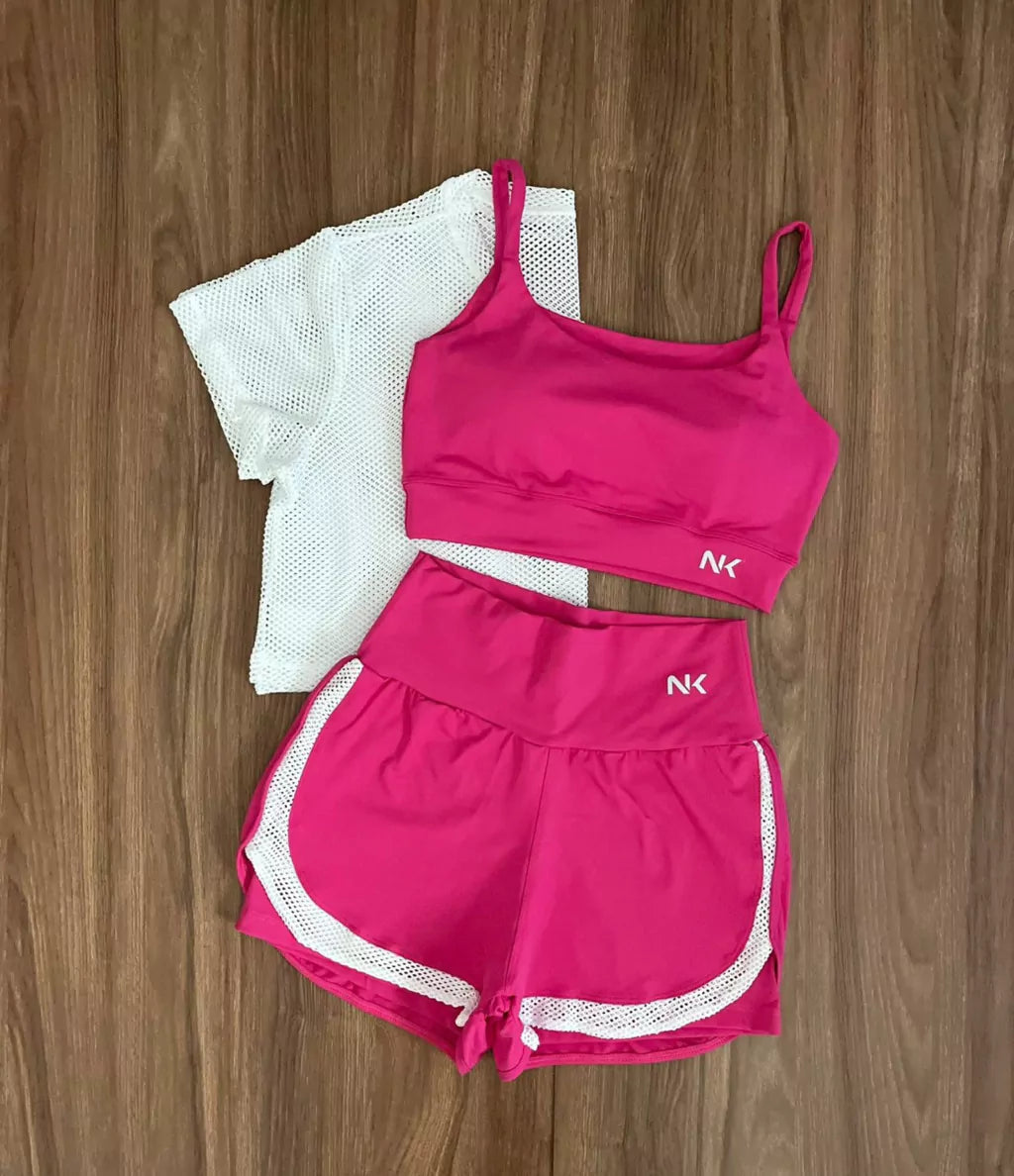 Conjunto 3 Peças Short Duplo + Cropped e Top - Frete Grátis