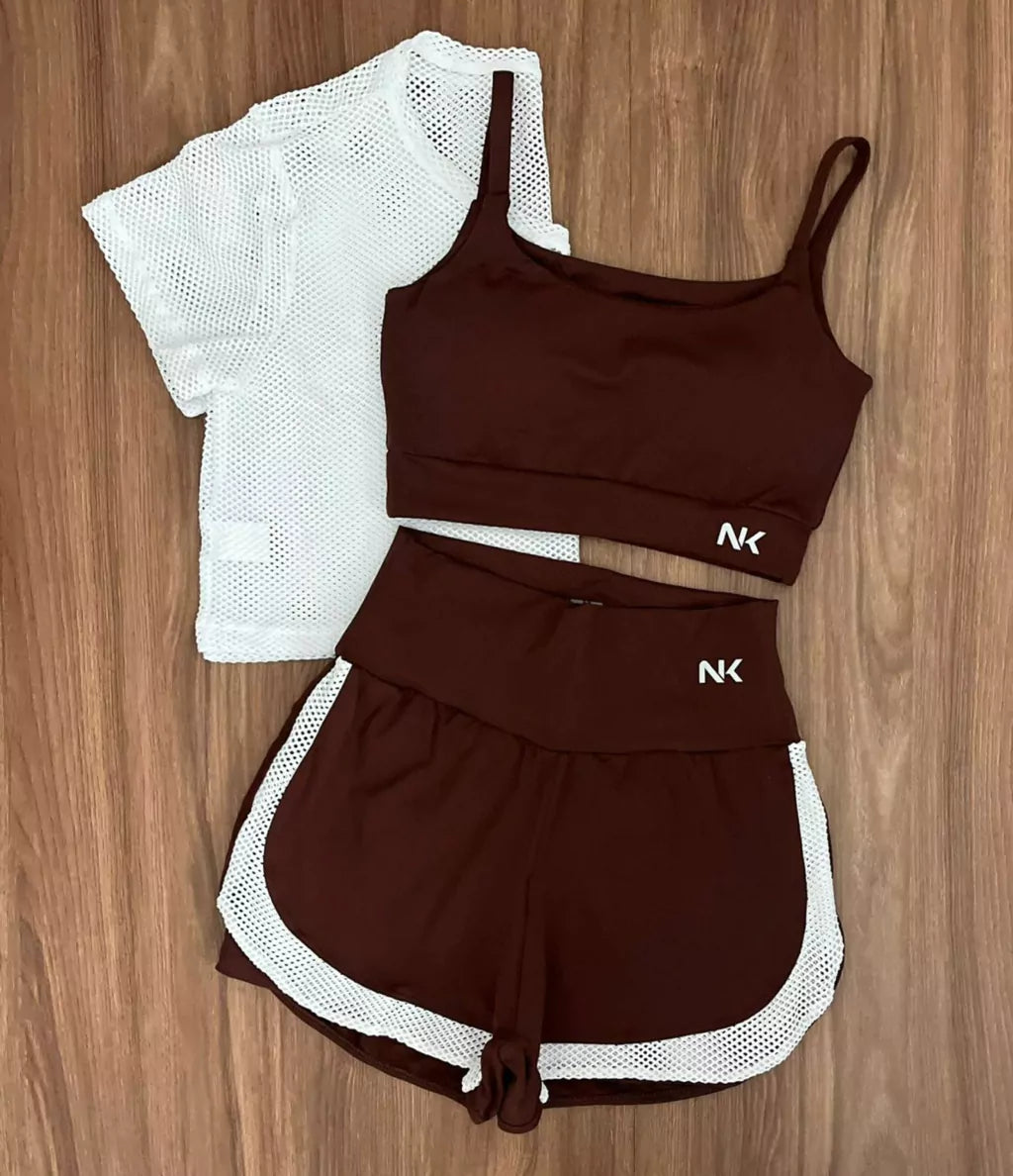 Conjunto 3 Peças Short Duplo + Cropped e Top - Frete Grátis