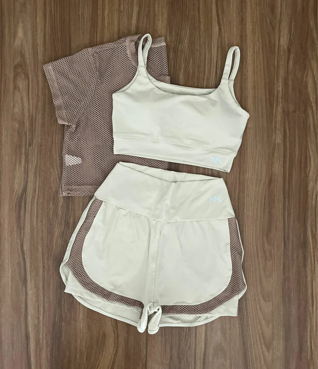 Conjunto 3 Peças Short Duplo + Cropped e Top - Frete Grátis