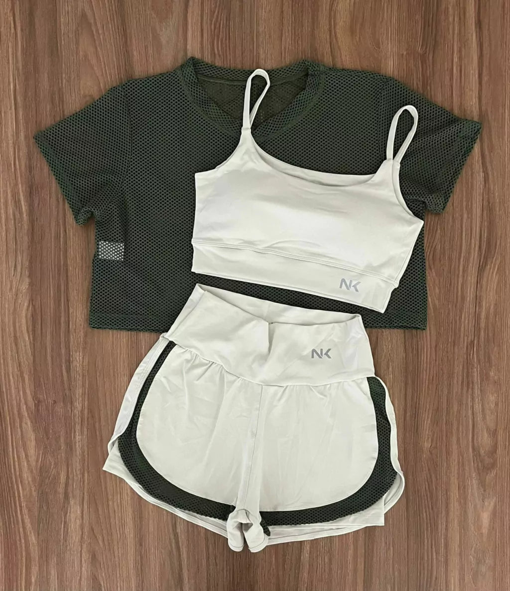 Conjunto 3 Peças Short Duplo + Cropped e Top - Frete Grátis