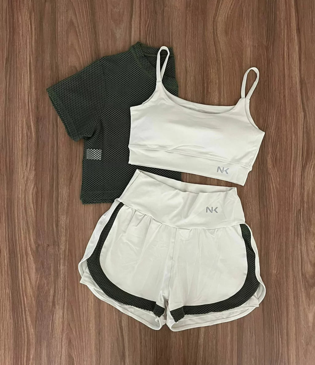 Conjunto 3 Peças Short Duplo + Cropped e Top - Frete Grátis