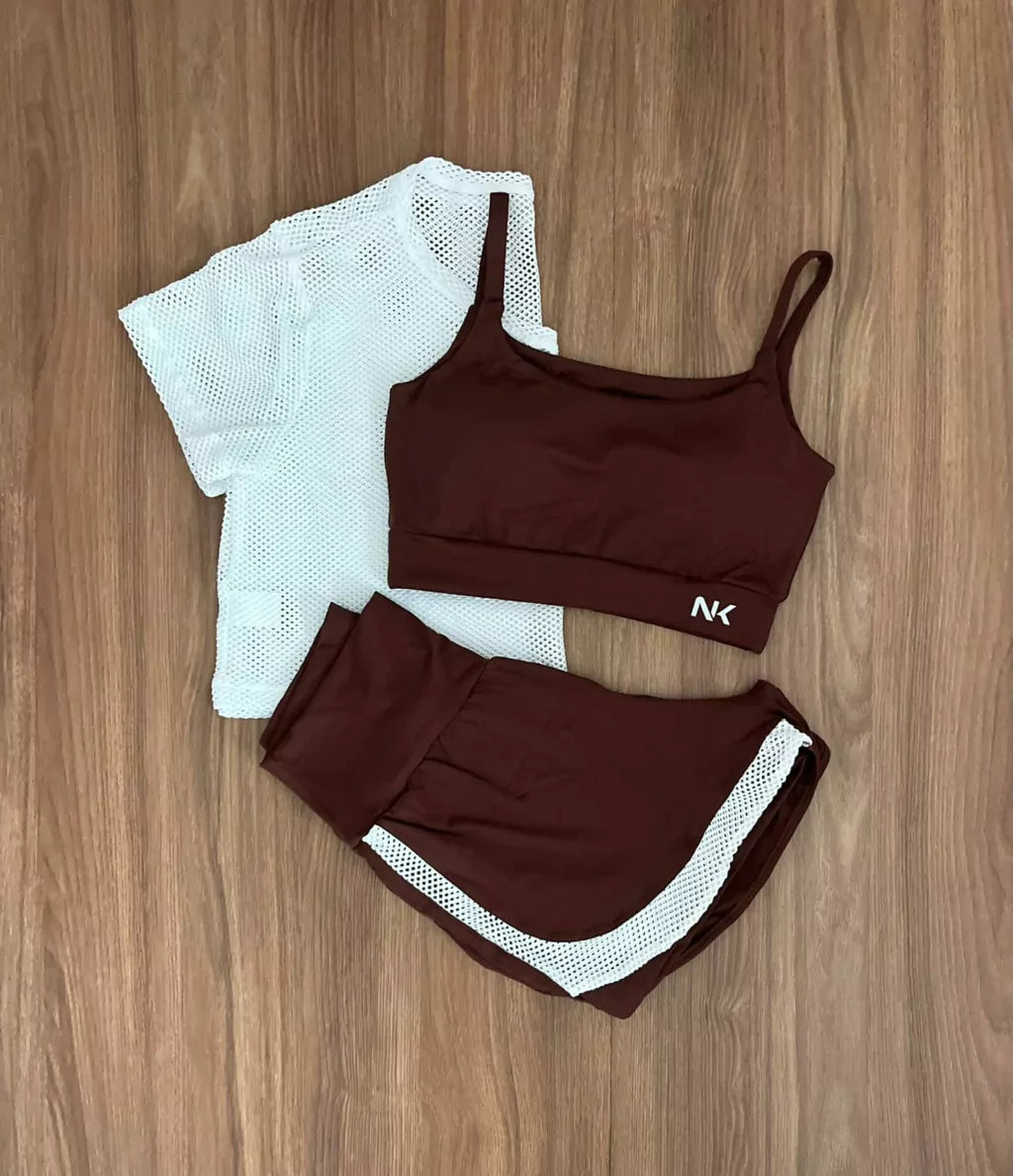 Conjunto 3 Peças Short Duplo + Cropped e Top - Frete Grátis
