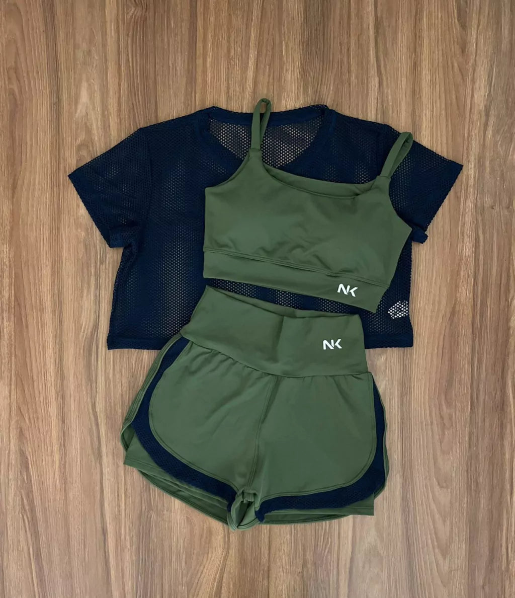 Conjunto 3 Peças Short Duplo + Cropped e Top - Frete Grátis