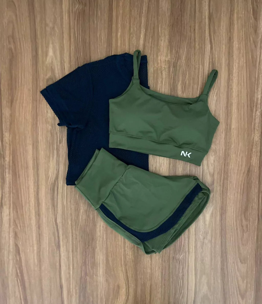 Conjunto 3 Peças Short Duplo + Cropped e Top - Frete Grátis