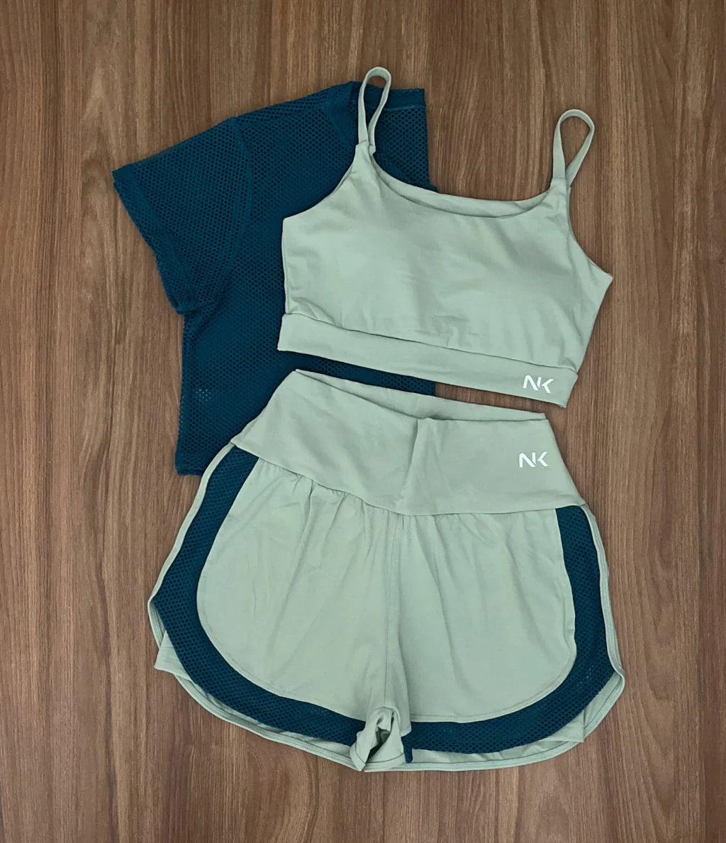 Conjunto 3 Peças Short Duplo + Cropped e Top - Frete Grátis