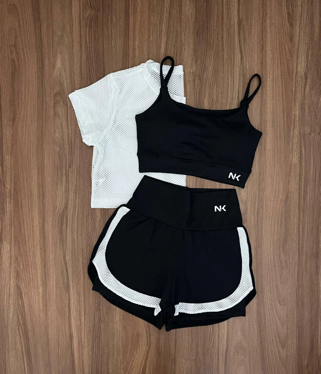 Conjunto 3 Peças Short Duplo + Cropped e Top - Frete Grátis