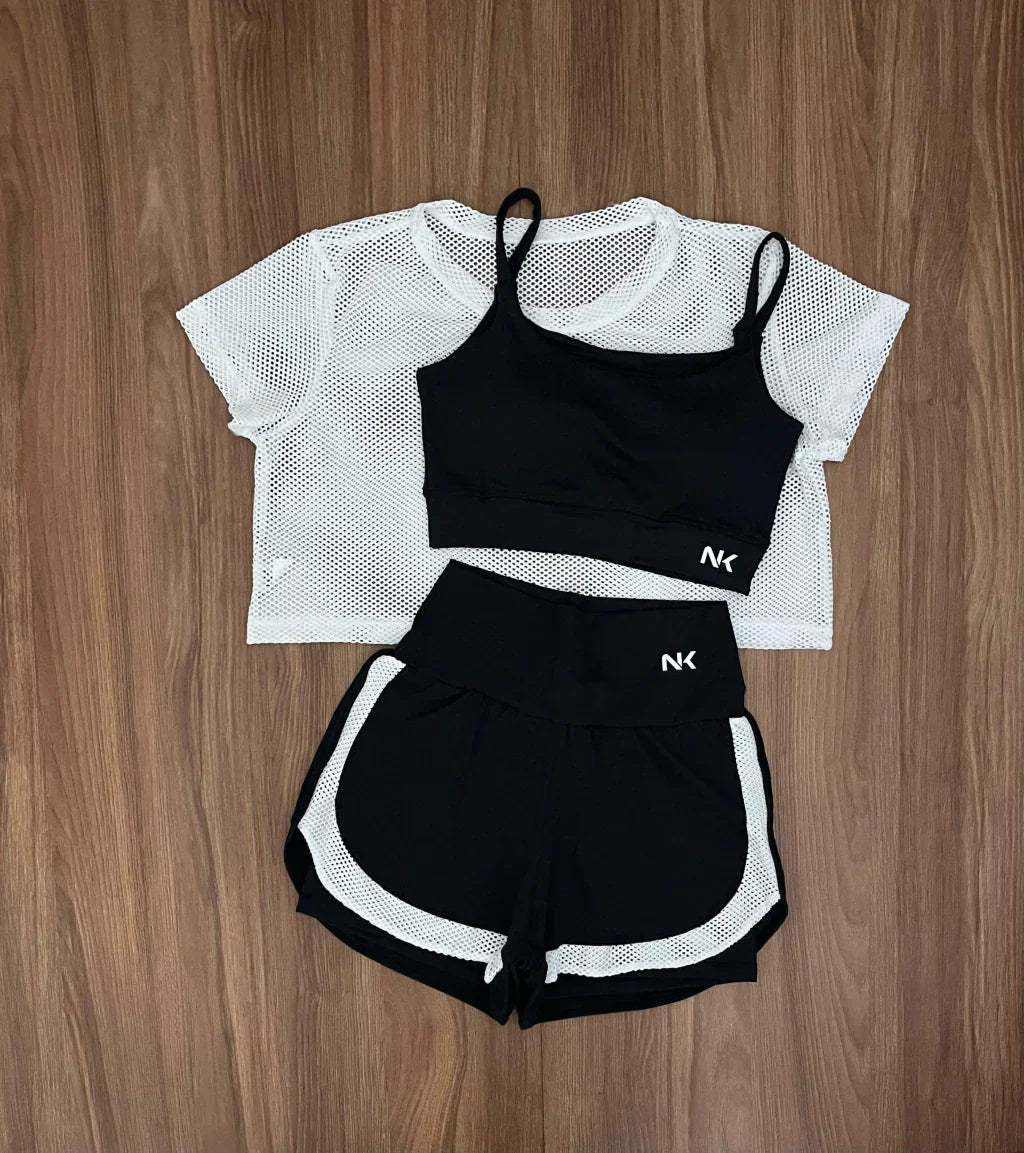 Conjunto 3 Peças Short Duplo + Cropped e Top - Frete Grátis